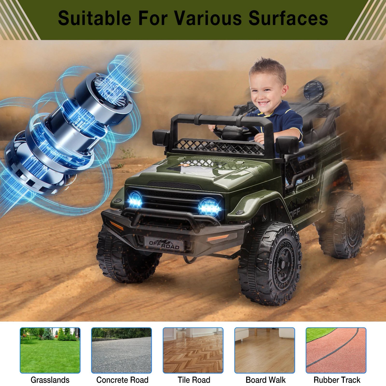 Remote Control Jeep Power Wheels 12V Kids Ride On Truck for 3-8 years Birthday Gifts