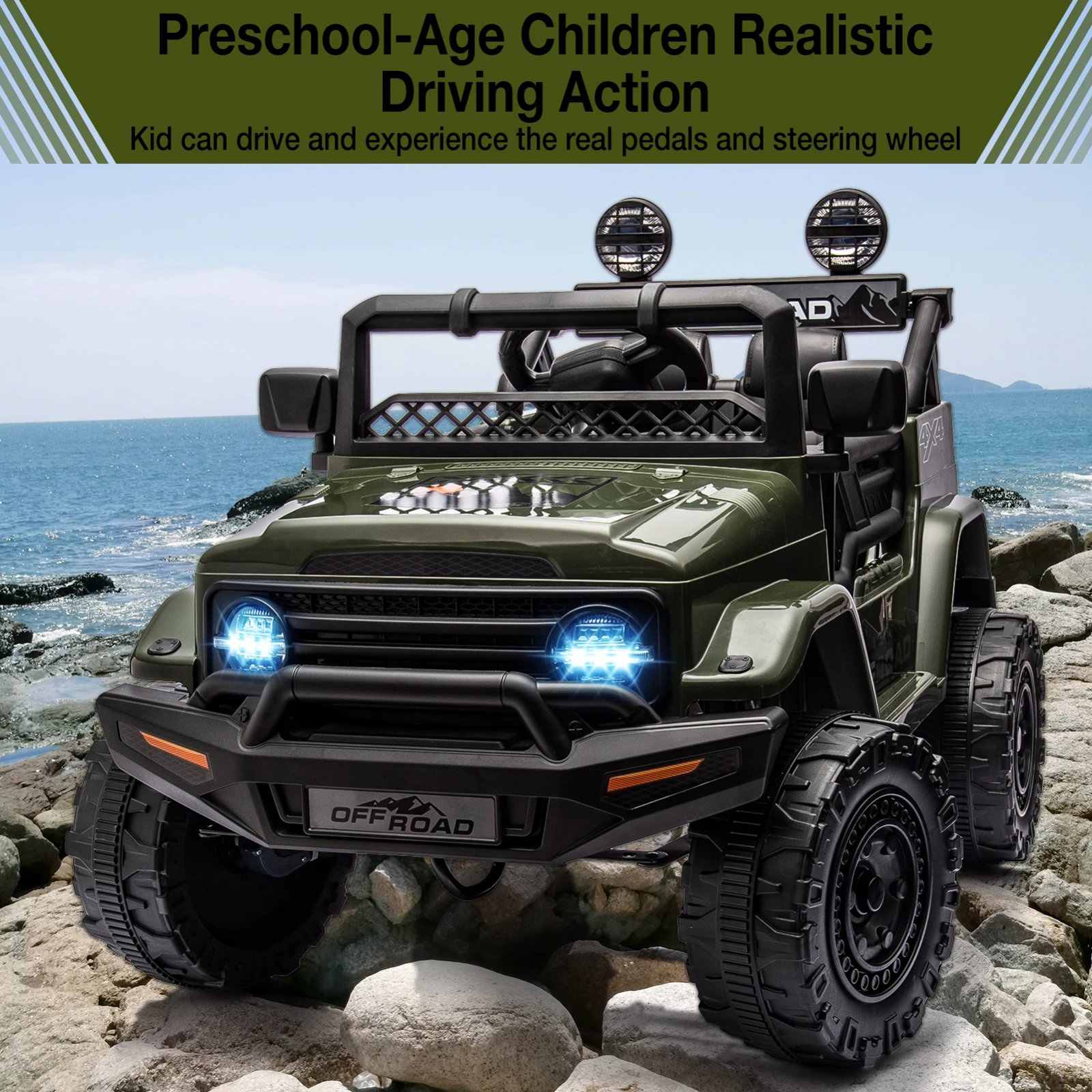 Remote Control Jeep Power Wheels 12V Kids Ride On Truck for 3-8 years Birthday Gifts
