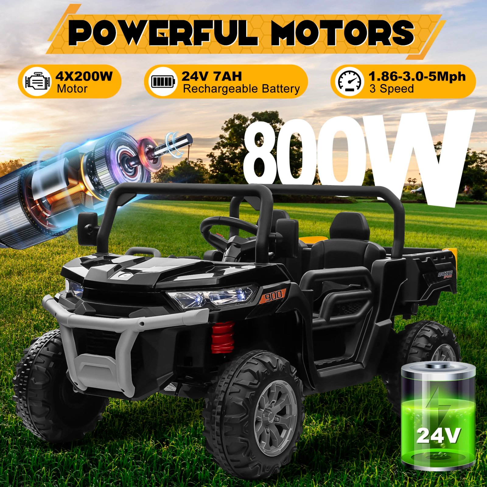 Remote Control Truck for Kids – 24V Ride On Dump Truck, 2 Seater RC Truck with Bluetooth Music & Headlights
