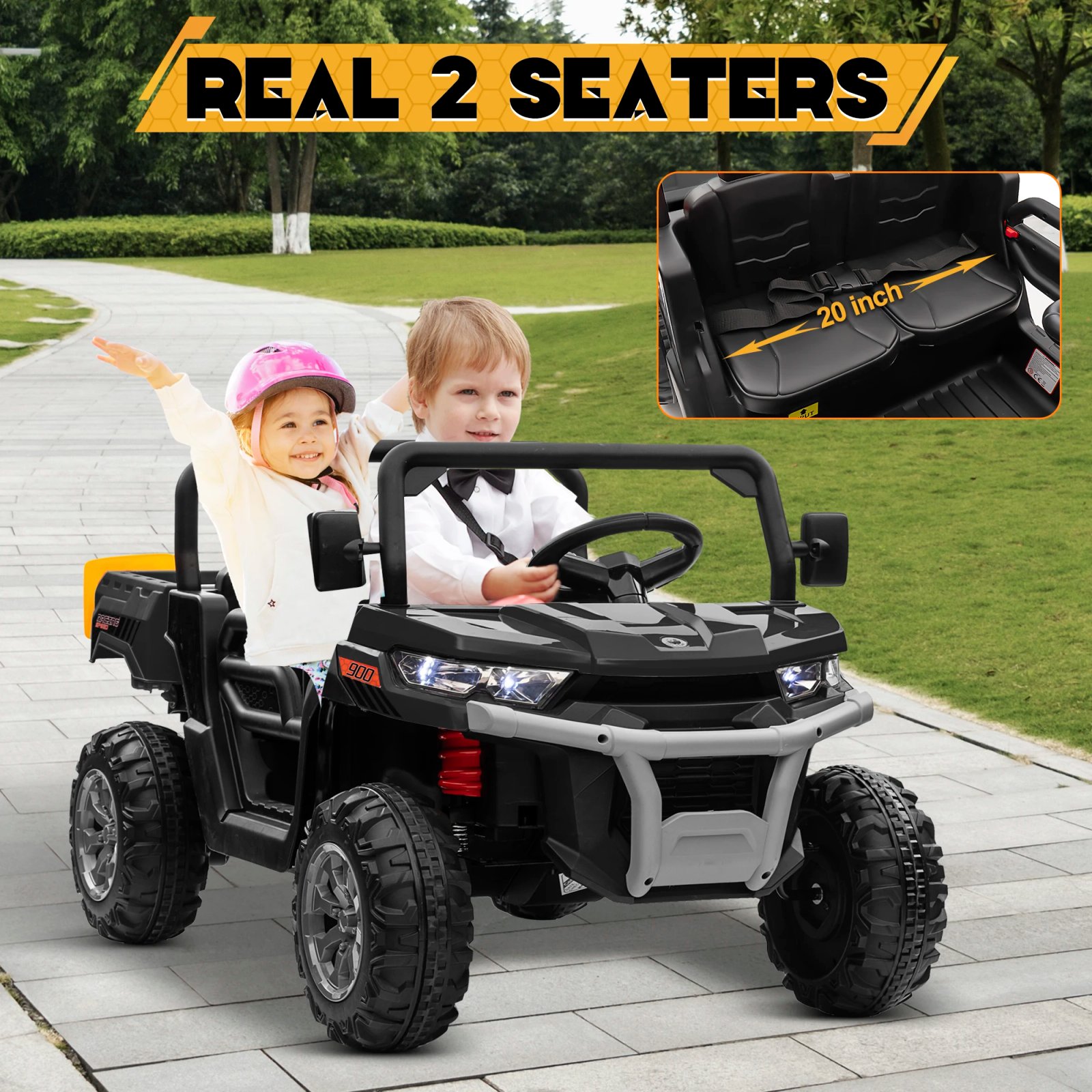 Remote Control Truck for Kids – 24V Ride On Dump Truck, 2 Seater RC Truck with Bluetooth Music & Headlights