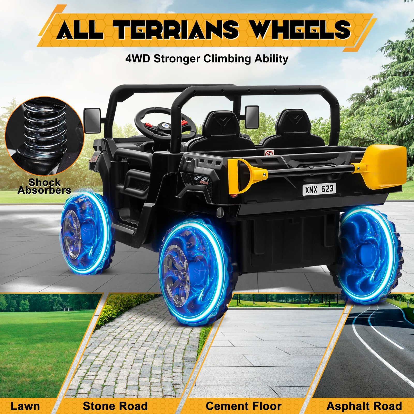 Remote Control Truck for Kids – 24V Ride On Dump Truck, 2 Seater RC Truck with Bluetooth Music & Headlights